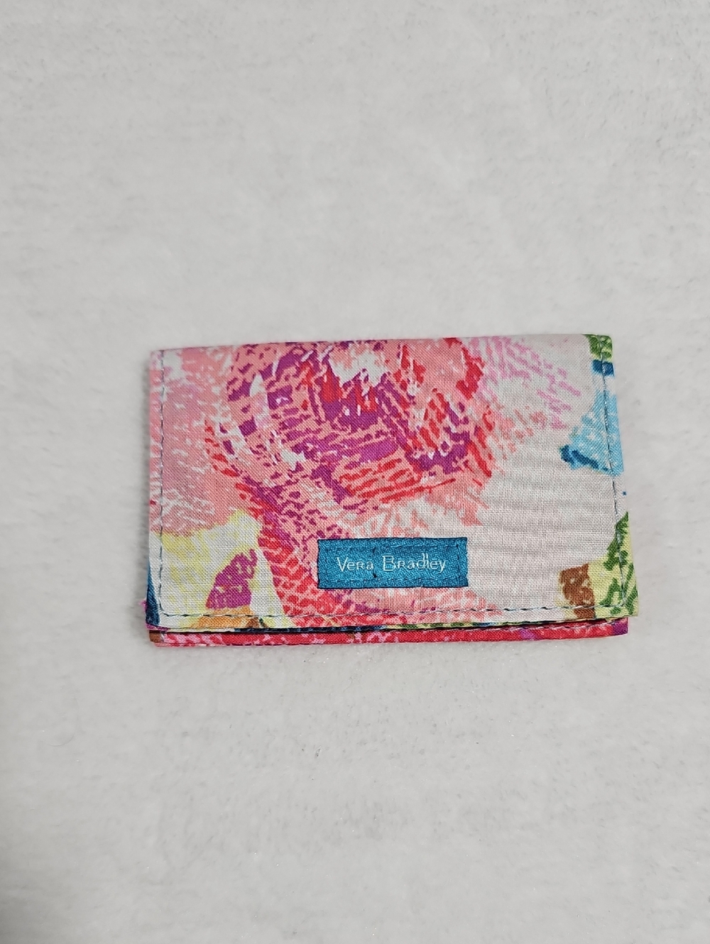 Vera Bradley Pink Floral Card Wallet‎ with Blue Logo wSecurity  RFD